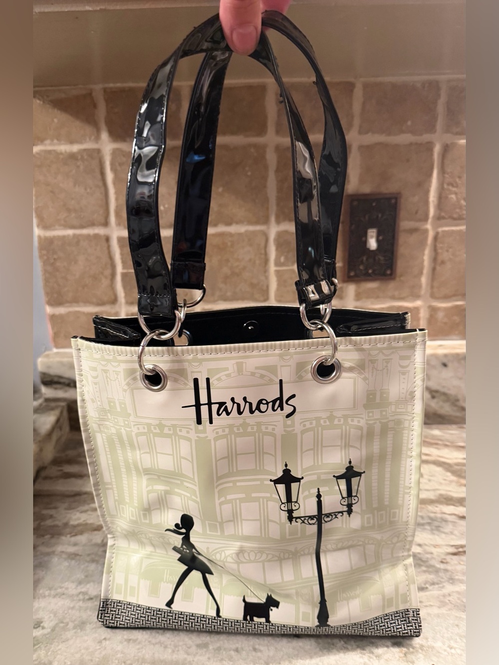 Harrods Cream Tote with Black Handles and Silhouette and Scottie dog